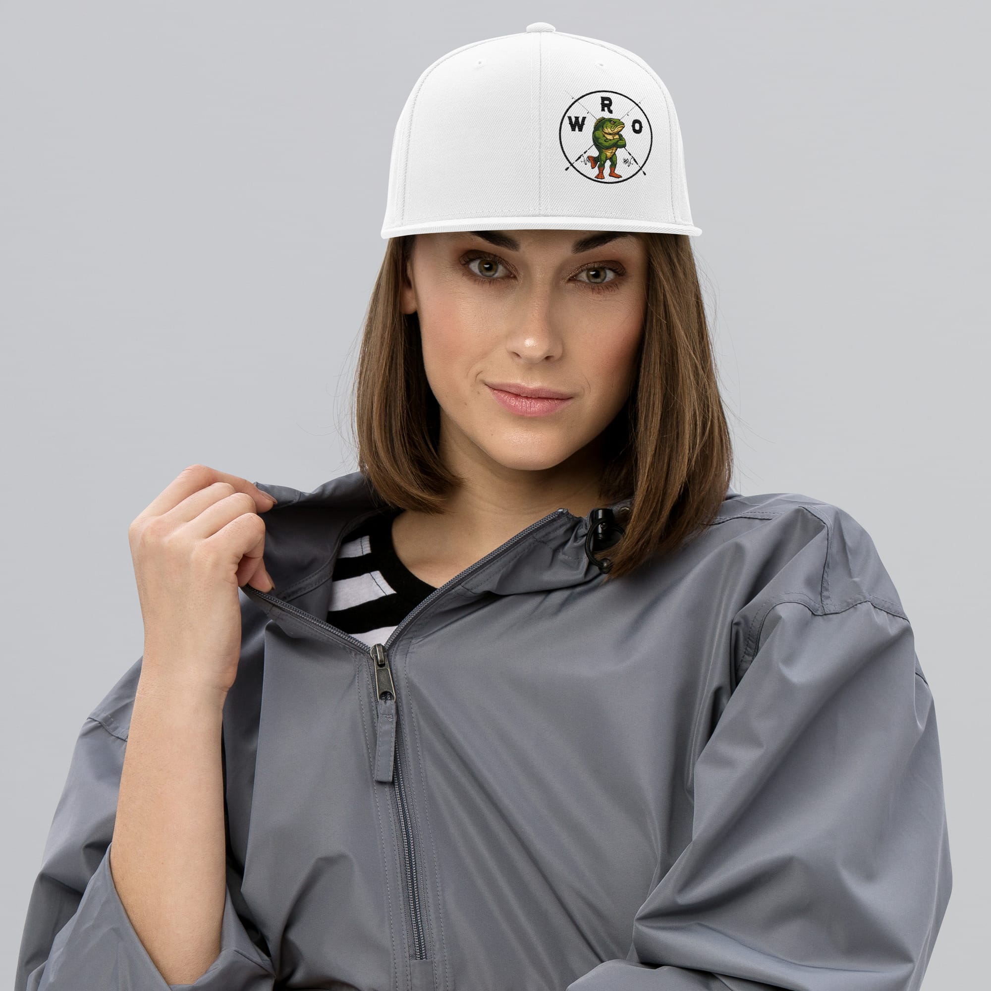 White Snapback Hat with WRO Logo Offset to One Side