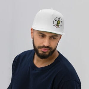 White 100% Cotton Twill Flat Bill Cap with WRO Logo Offset to One Side