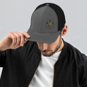 Grey and Black Trucker Cap with WRO Logo Offset on the Front Panel