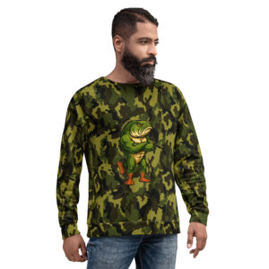 tough largemouth bass mascot on bass fishing camo sweatshirt