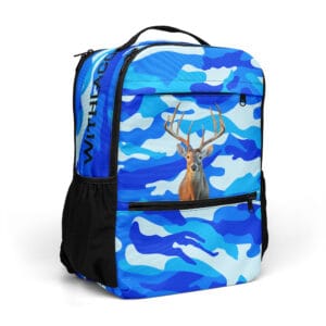 Blue Camo Tactical Backpack with Trophy Buck and WRO Name on Top