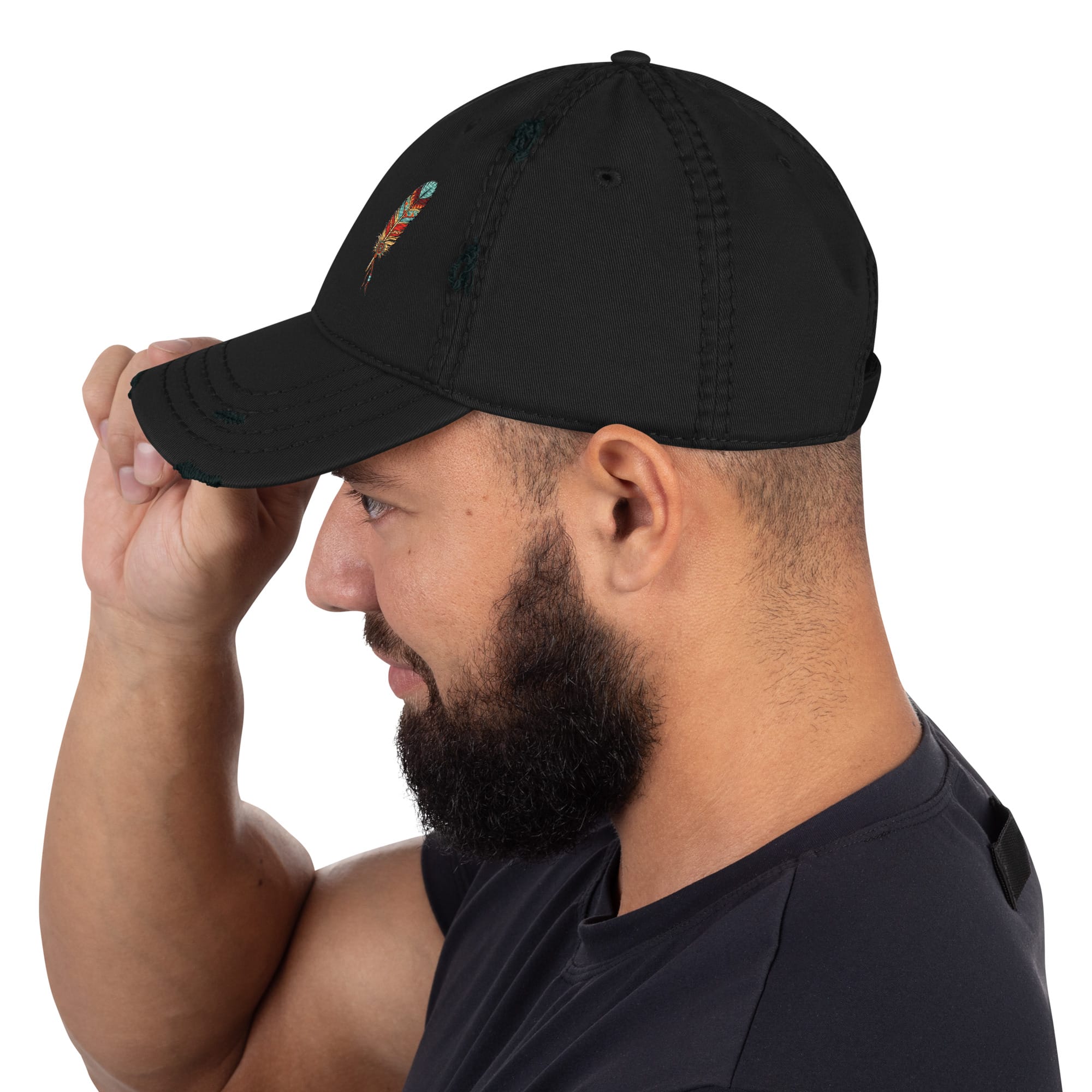 Native Spirit Feather Distressed Dad Hat - Image 3