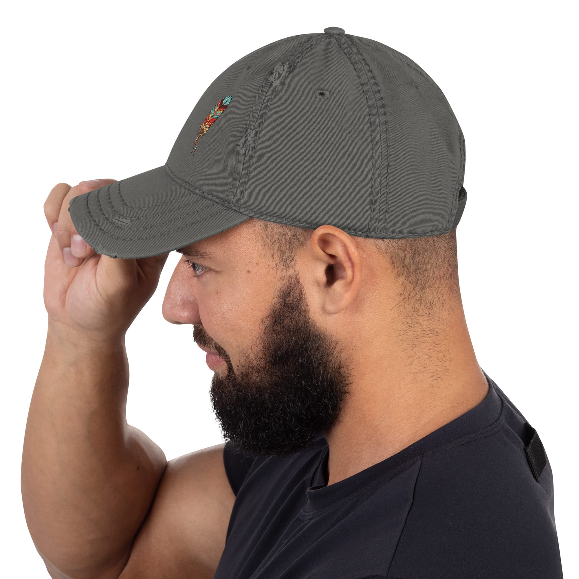Native Spirit Feather Distressed Dad Hat - Image 11