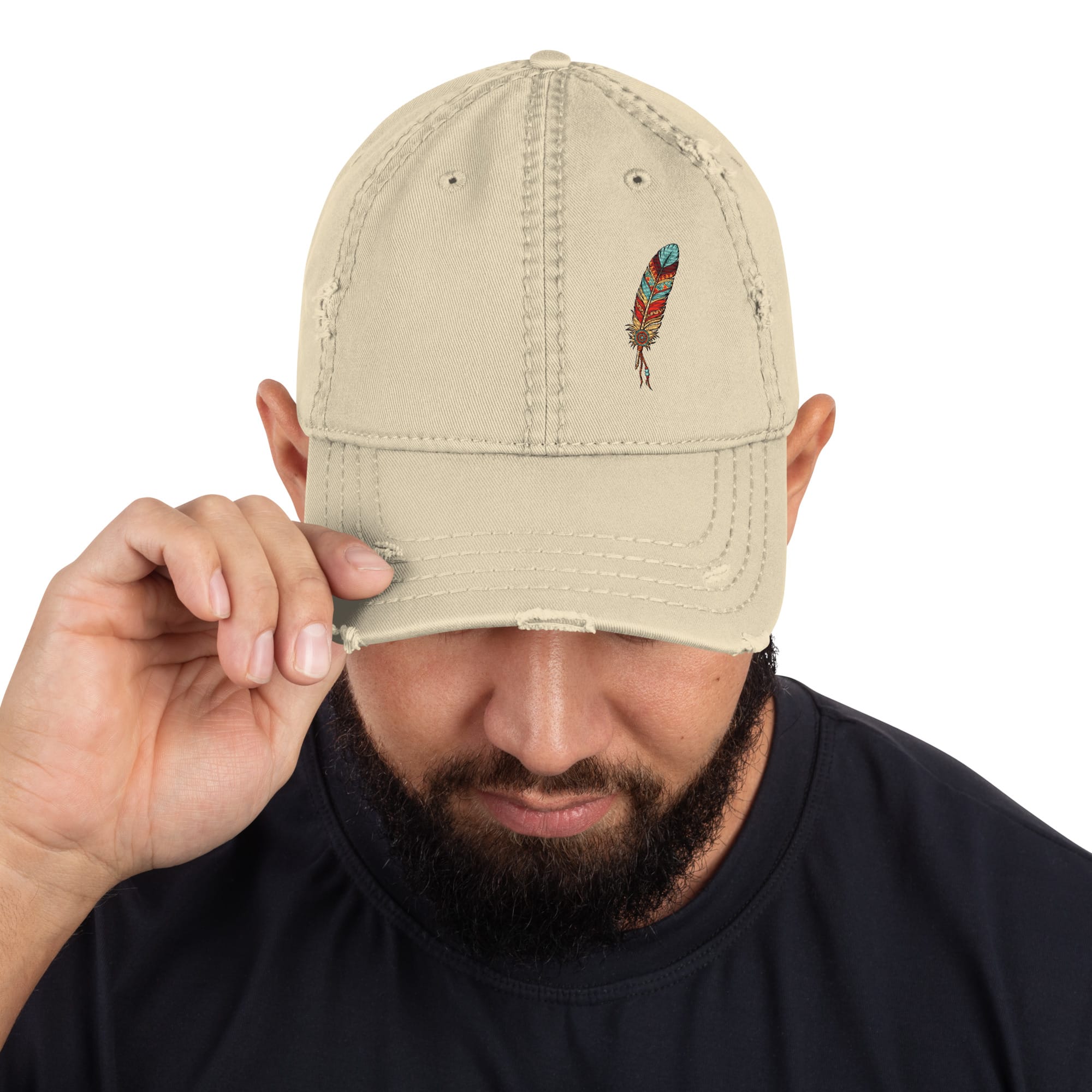 Native Spirit Feather Distressed Dad Hat - Image 14