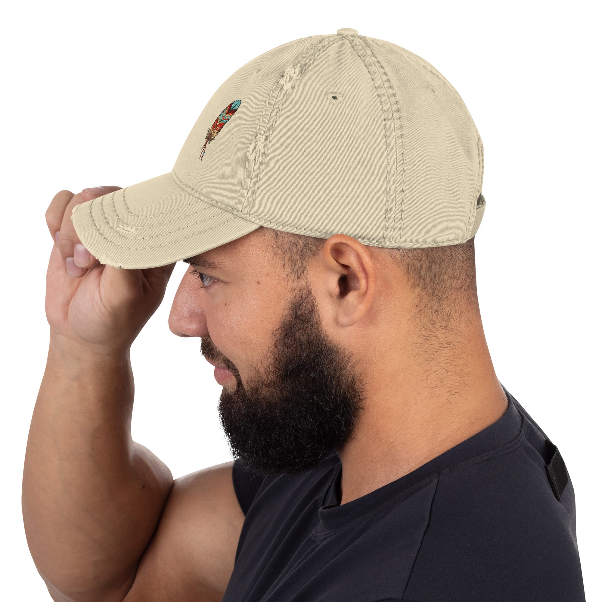 Native Spirit Feather Distressed Dad Hat - Image 15