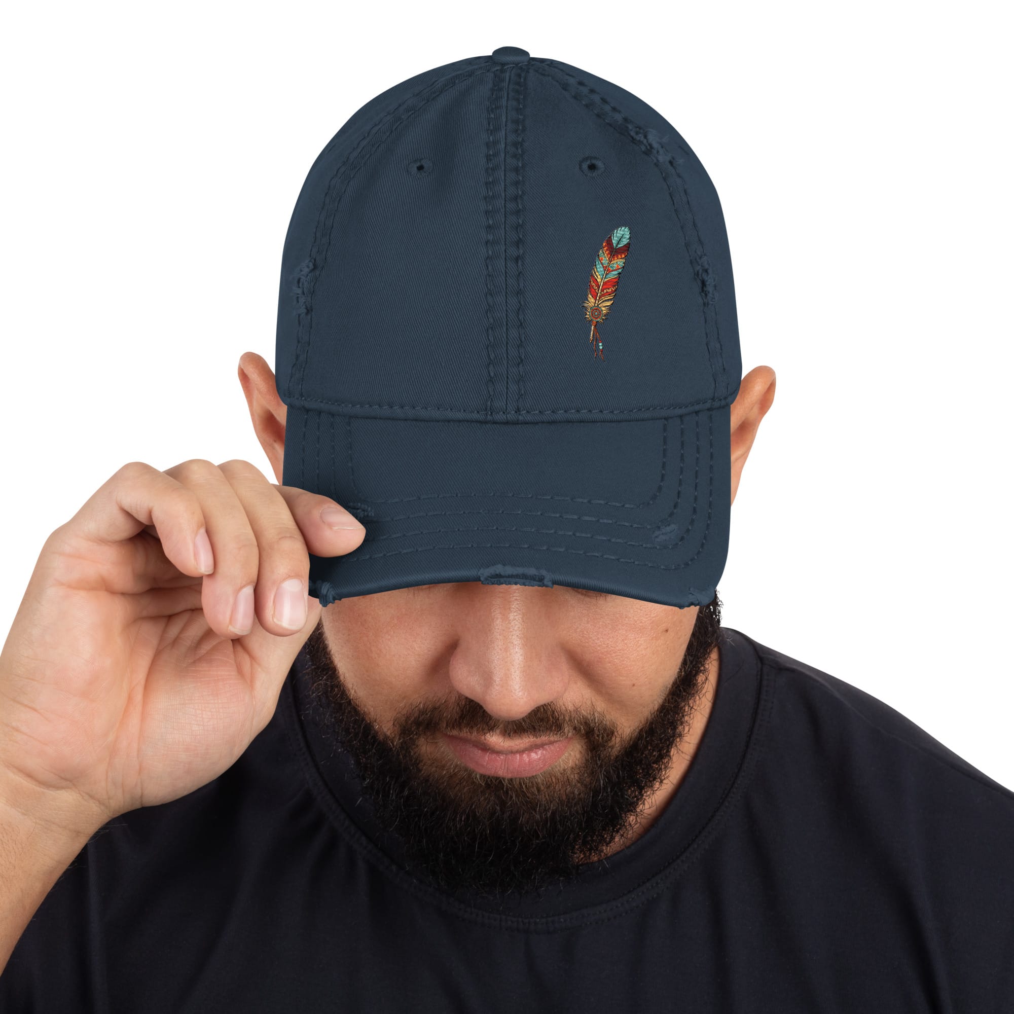 Native Spirit Feather Distressed Dad Hat - Image 6