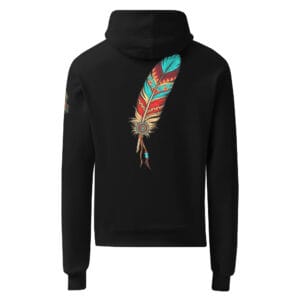 Southwestern Feather Champion Hoodie with leather and bead design details