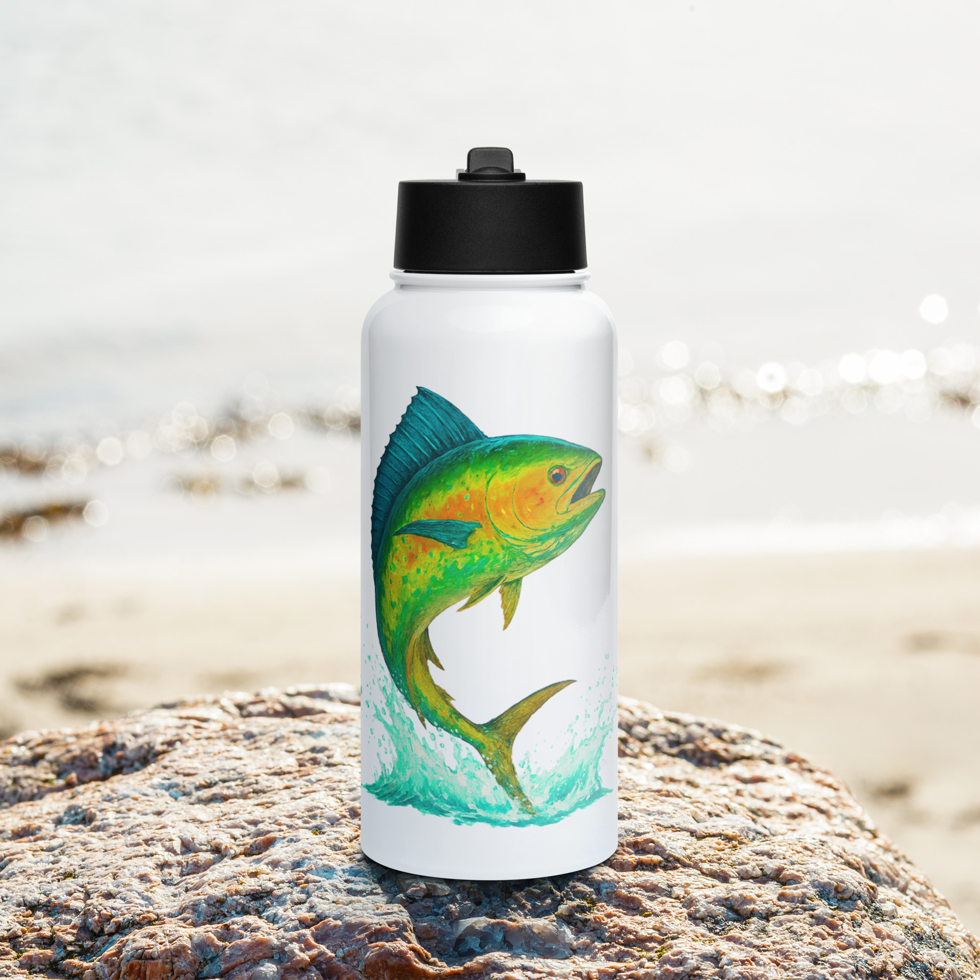 Stainless steel water bottle with a straw lid