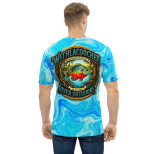 Redbreast sunfish graphic tee aqua swirl men's shirt with Withlacoochee Freshwater Collection badge back design and WRO chest logo