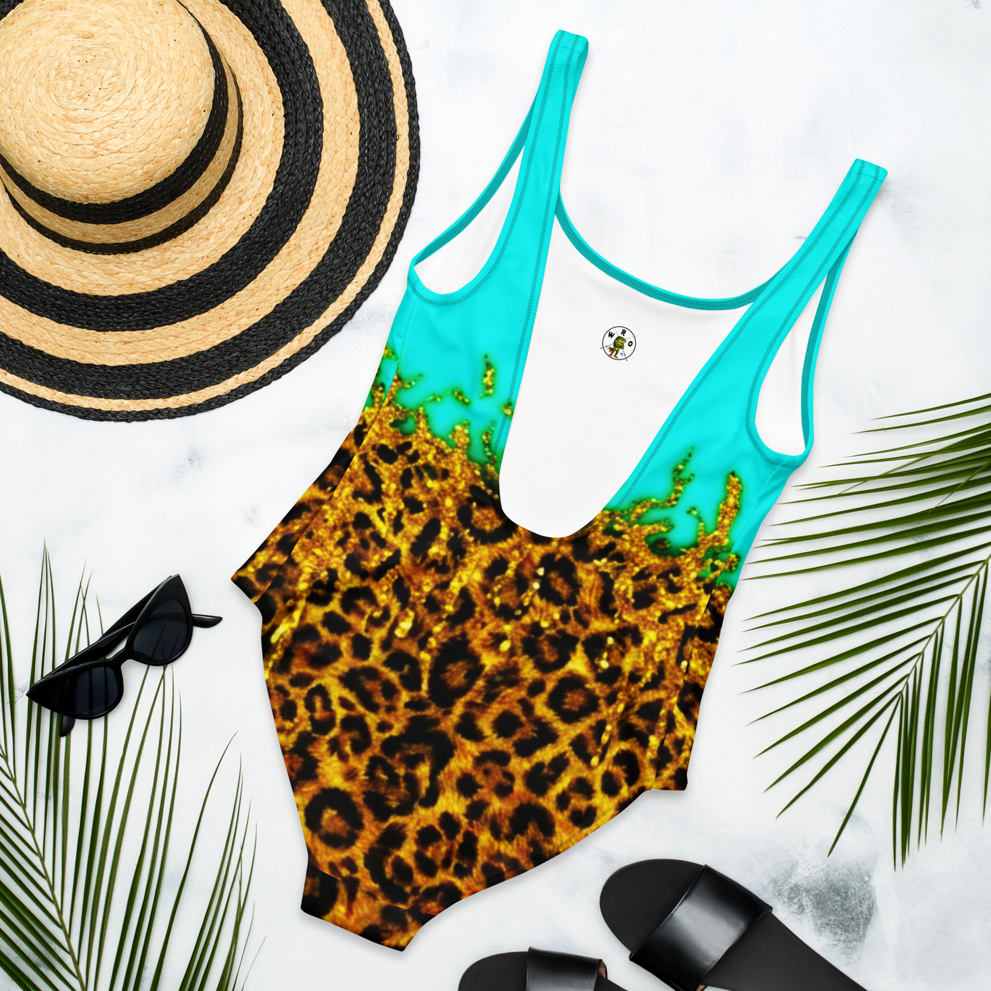 All-Over Print Teal Leopard Print One-Piece Swimsuit | Withlacoochee River Outdoors - Image 7