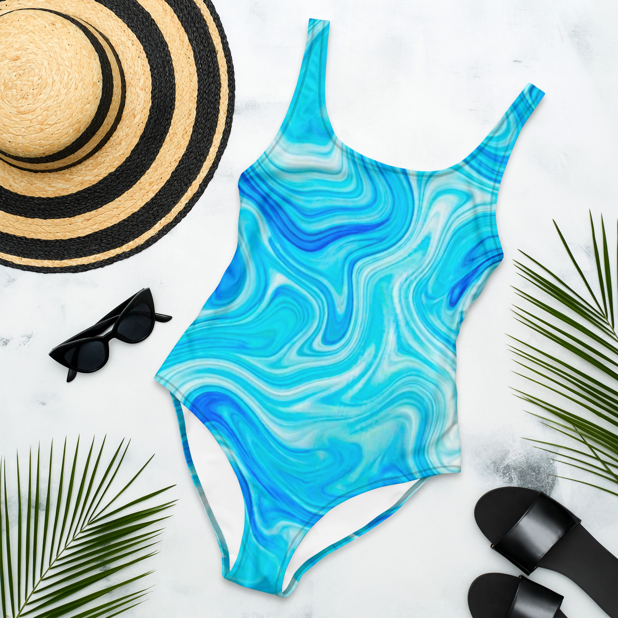 Blue Marble One-Piece Swimsuit - Image 5