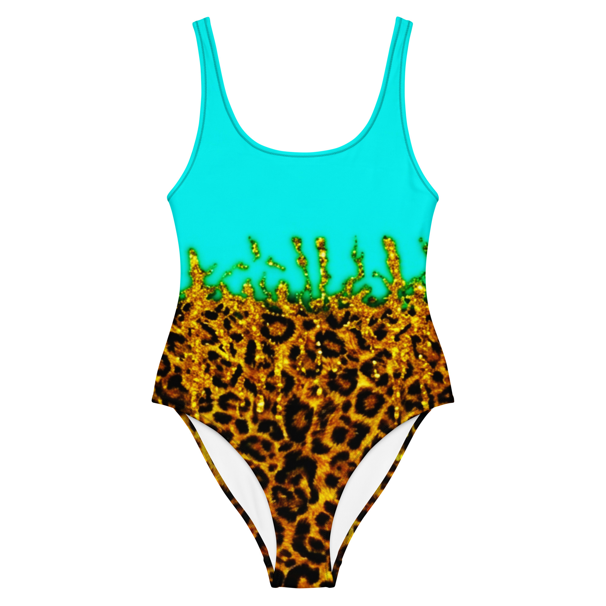 All-Over Print Teal Leopard Print One-Piece Swimsuit | Withlacoochee River Outdoors - Image 5