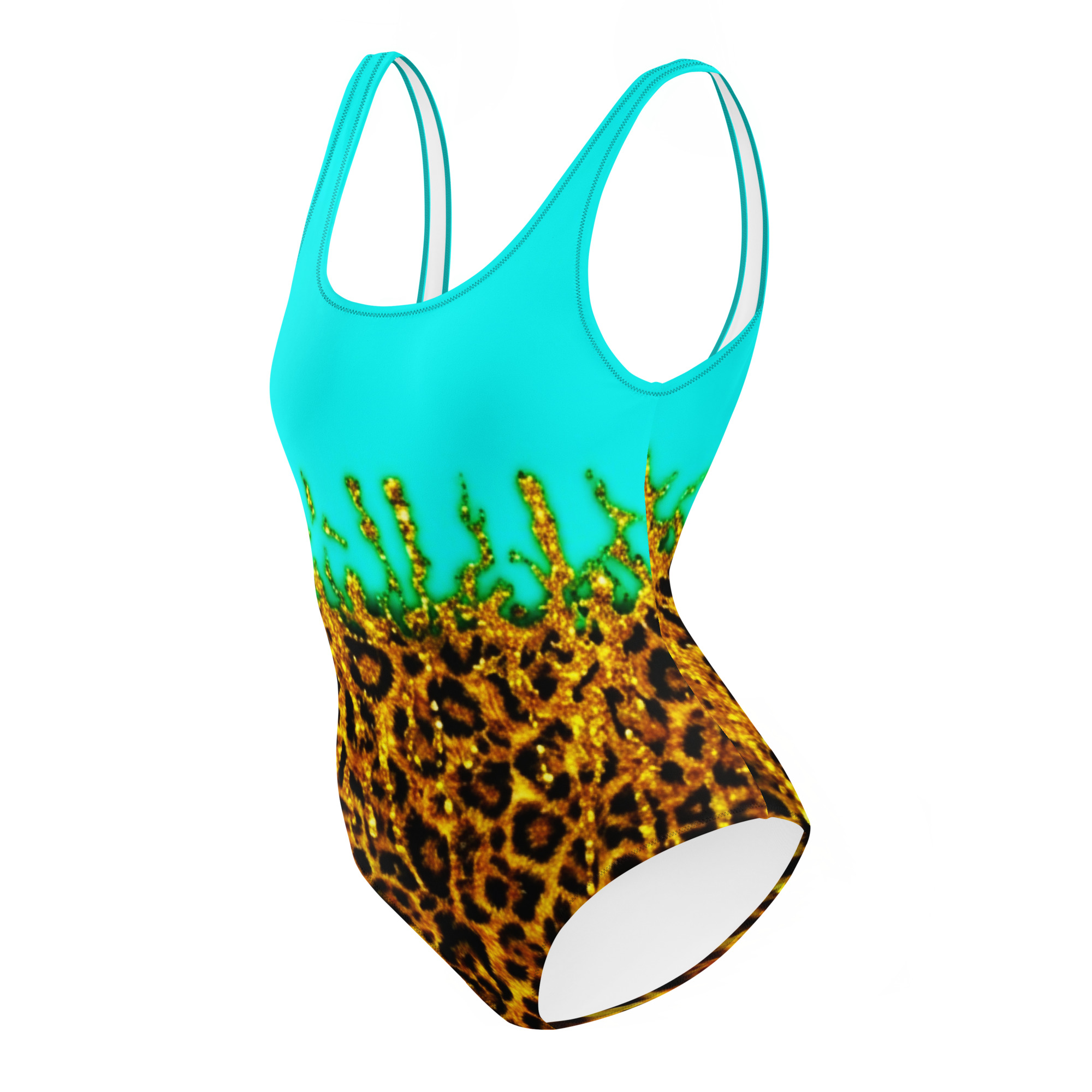 All-Over Print Teal Leopard Print One-Piece Swimsuit | Withlacoochee River Outdoors - Image 3