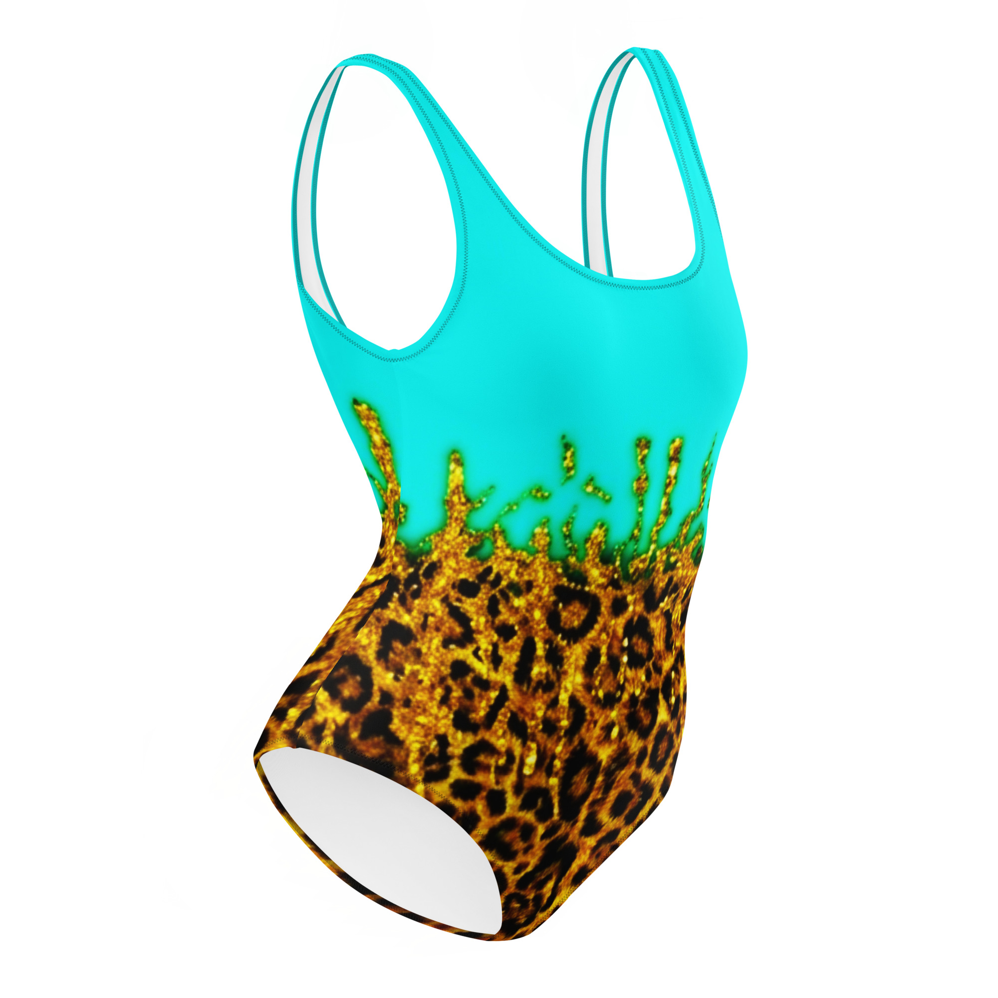 All-Over Print Teal Leopard Print One-Piece Swimsuit | Withlacoochee River Outdoors - Image 2