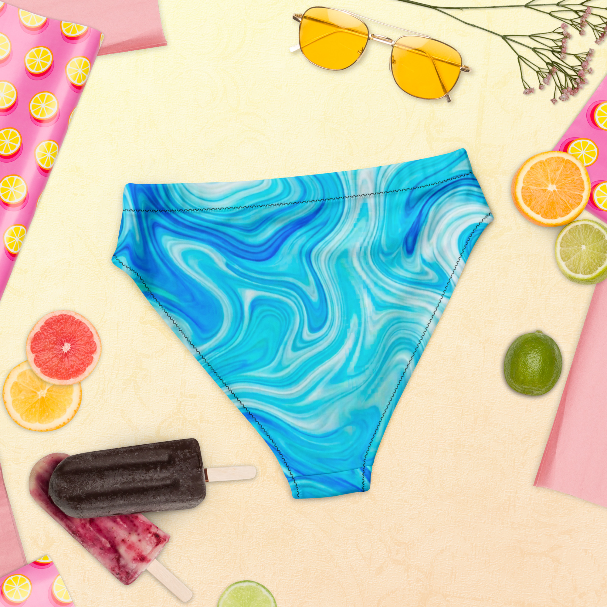 Blue Marble High-Waisted Bikini Bottom - Image 7