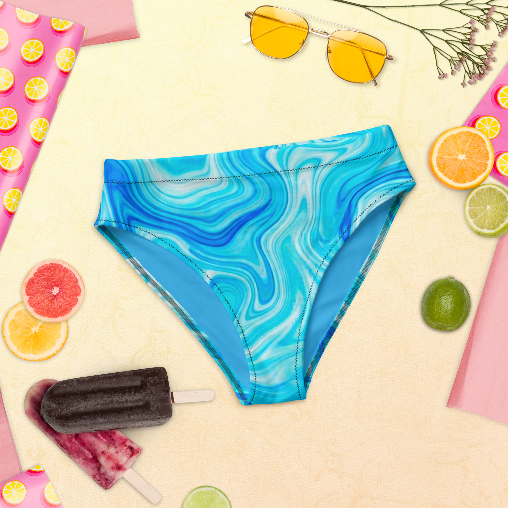 Blue Marble High-Waisted Bikini Bottom - Image 6