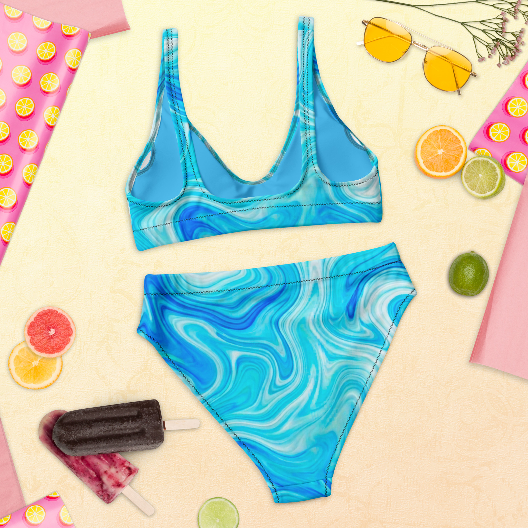 Blue Marble High-Waisted Bikini - Image 7