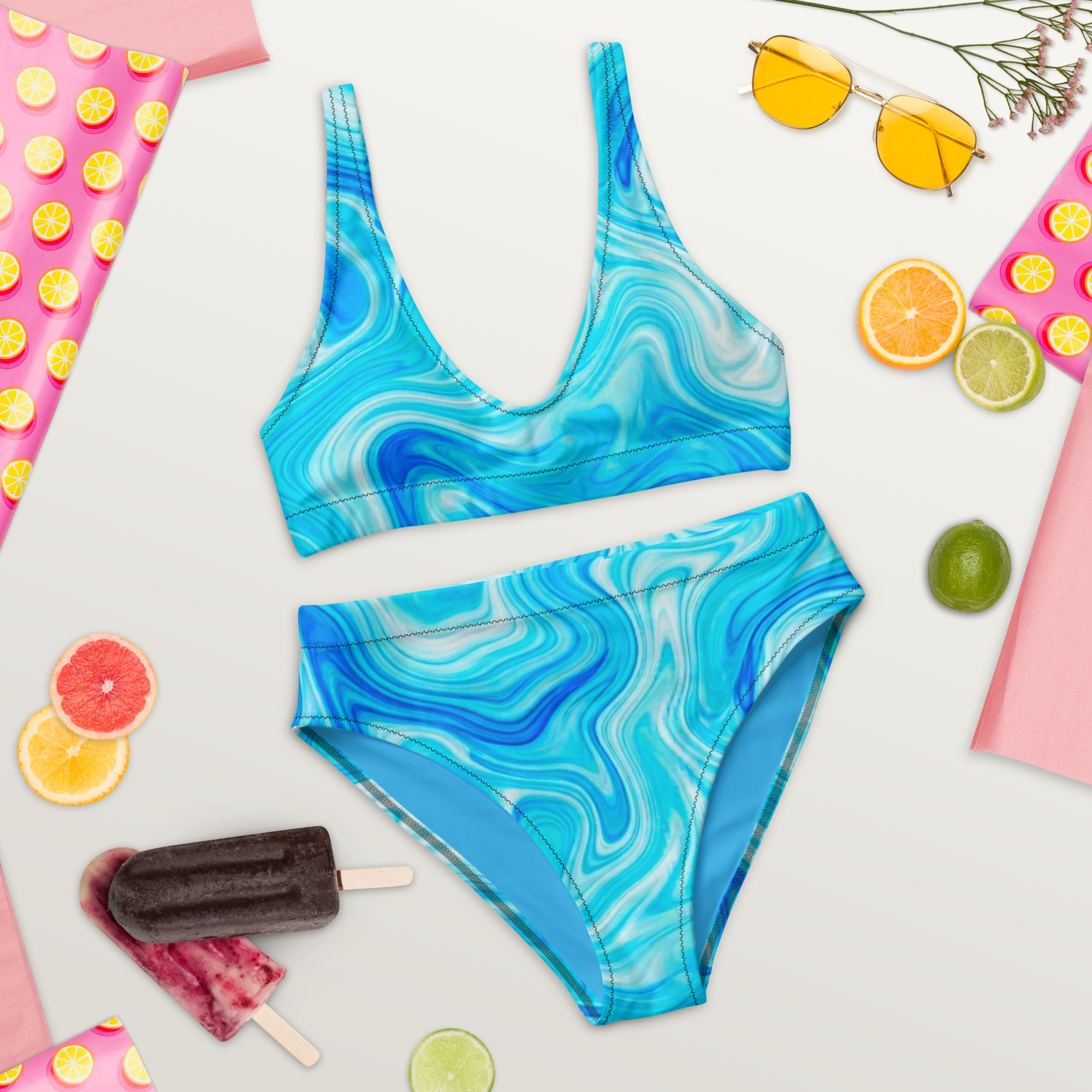 Blue Marble High-Waisted Bikini - Image 8