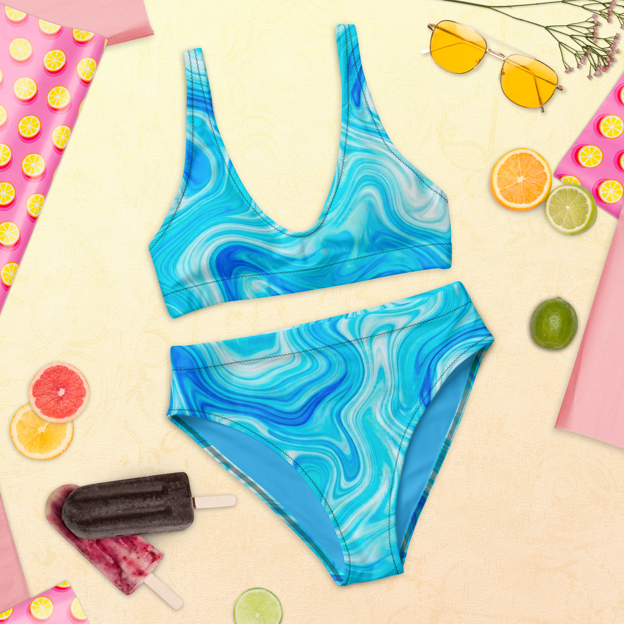 Blue Marble High-Waisted Bikini - Image 6