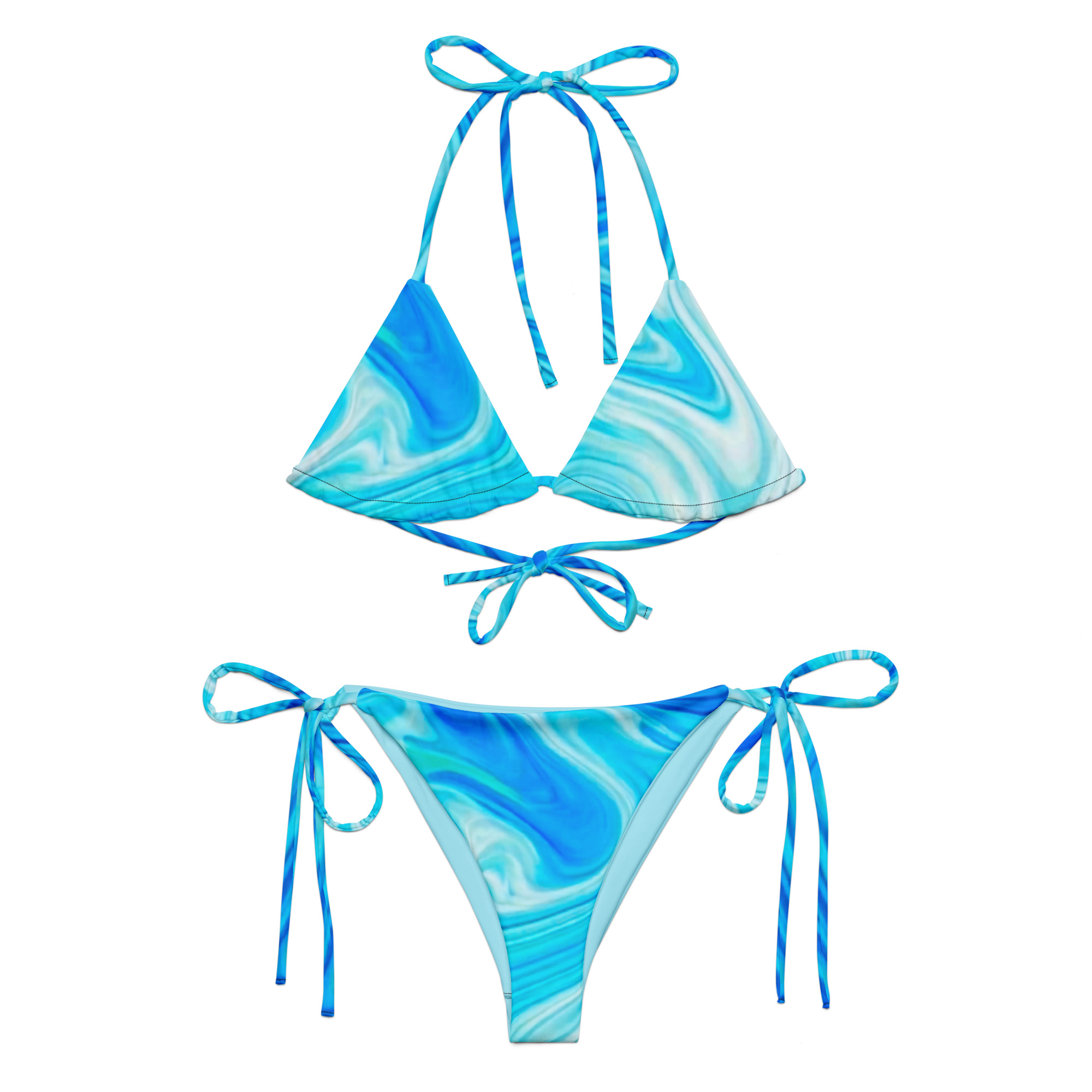 All-Over Print Blue Marble String Bikini - Image 2