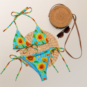 All-over print floral string bikini set in vibrant teal design by Witlacoochee River Outdoors