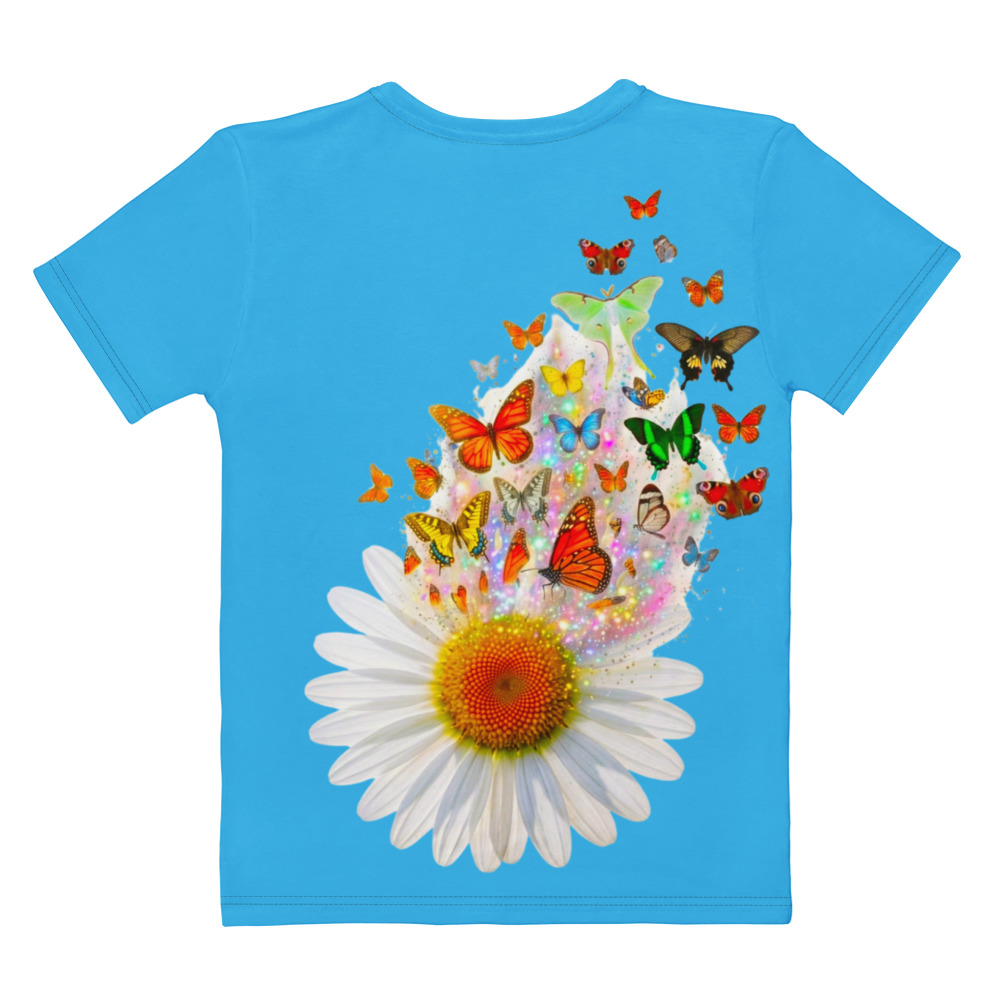 Blue Butterfly Daisy Women's Graphic T-Shirt Withlacoochee River Outdoors - Image 3