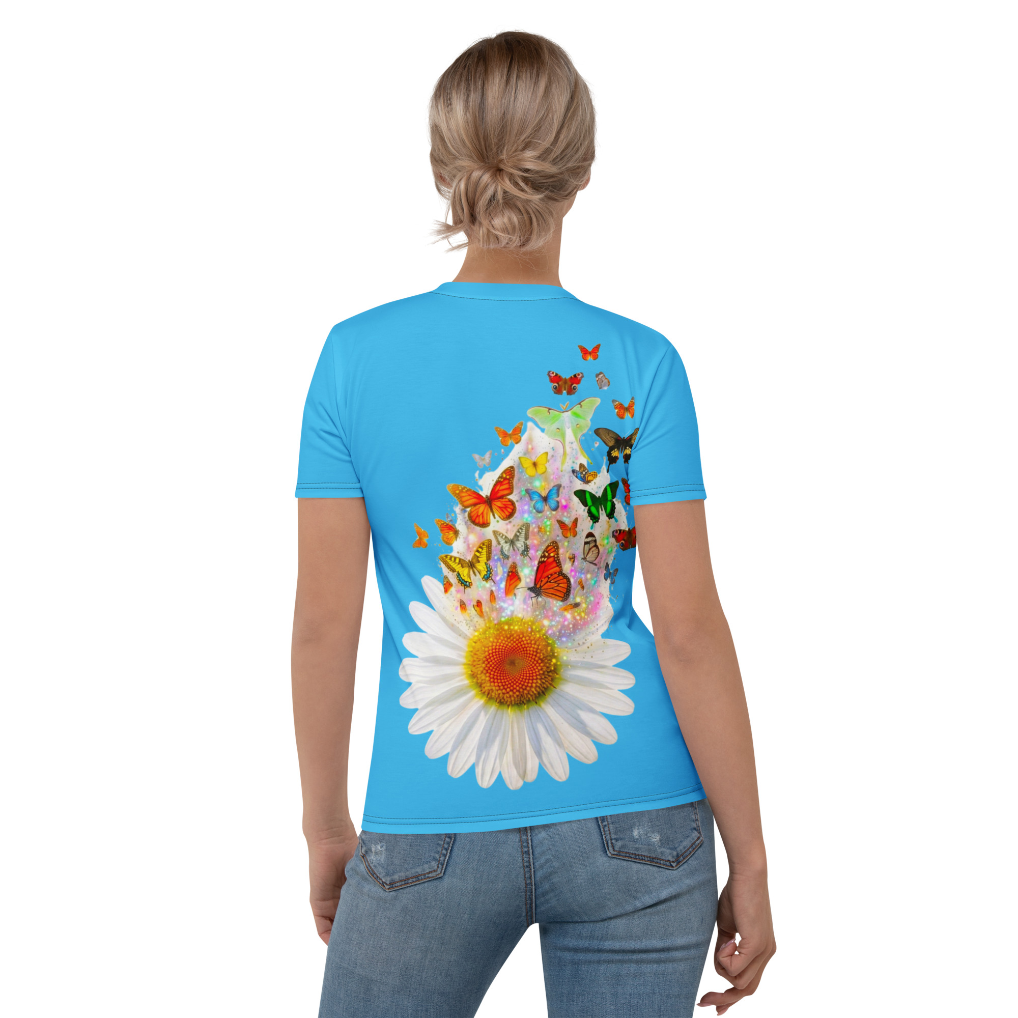 Blue Butterfly Daisy Women's Graphic T-Shirt Withlacoochee River Outdoors - Image 4