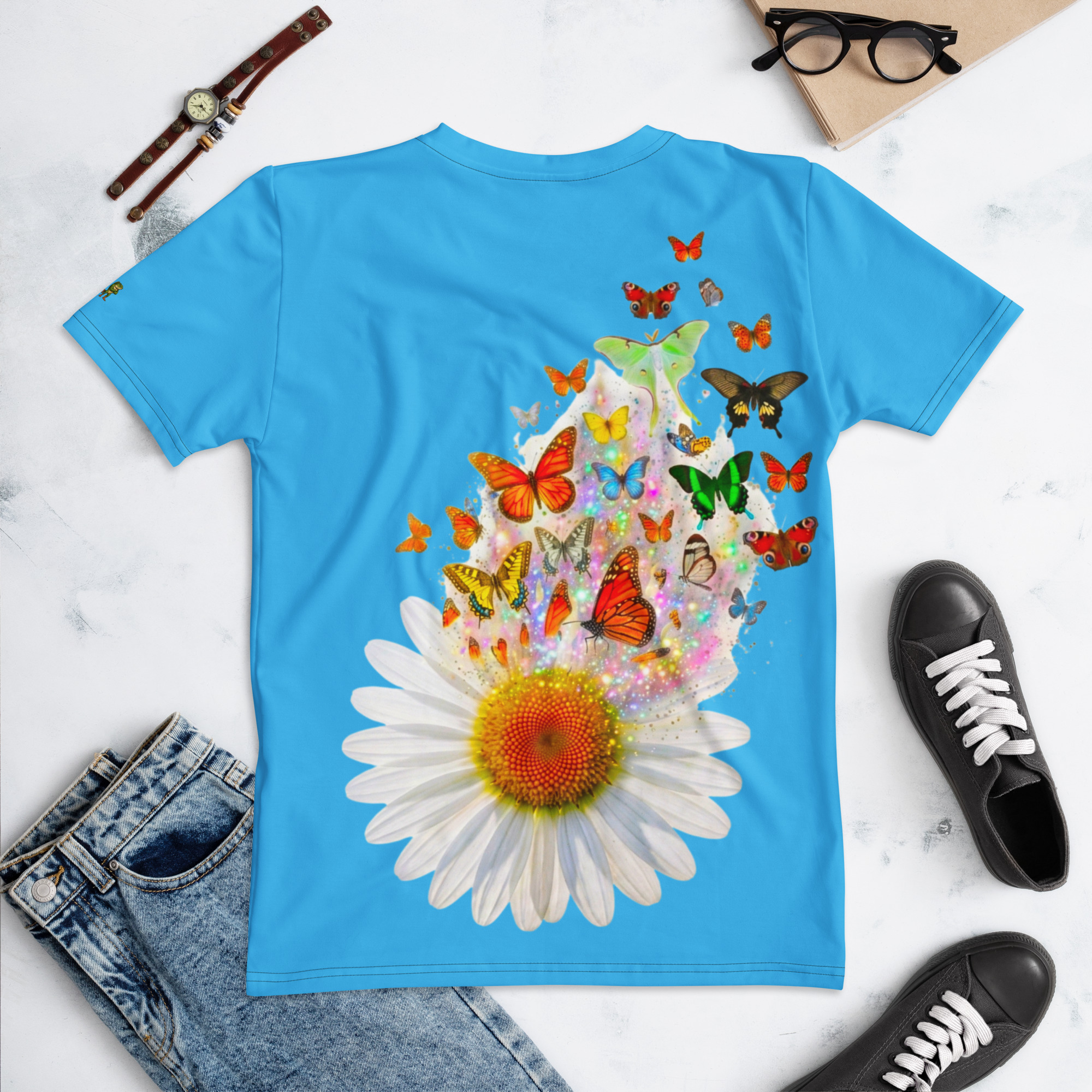 Blue Butterfly Daisy Women's Graphic T-Shirt Withlacoochee River Outdoors - Image 14