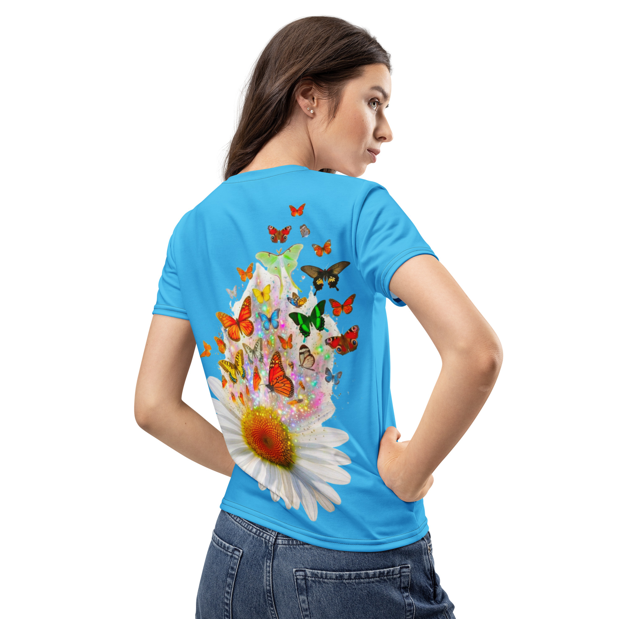 Blue Butterfly Daisy Women's Graphic T-Shirt Withlacoochee River Outdoors - Image 11