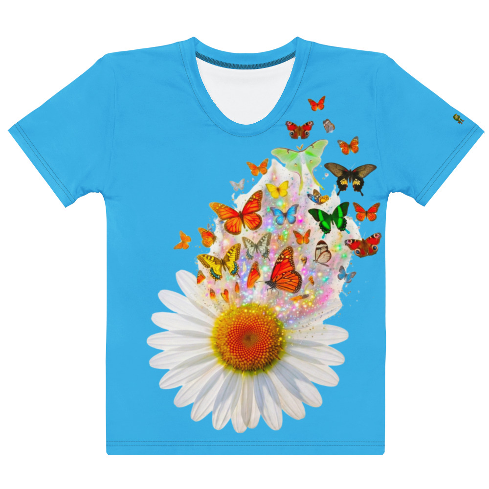 Blue Butterfly Daisy Women's Graphic T-Shirt Withlacoochee River Outdoors - Image 2