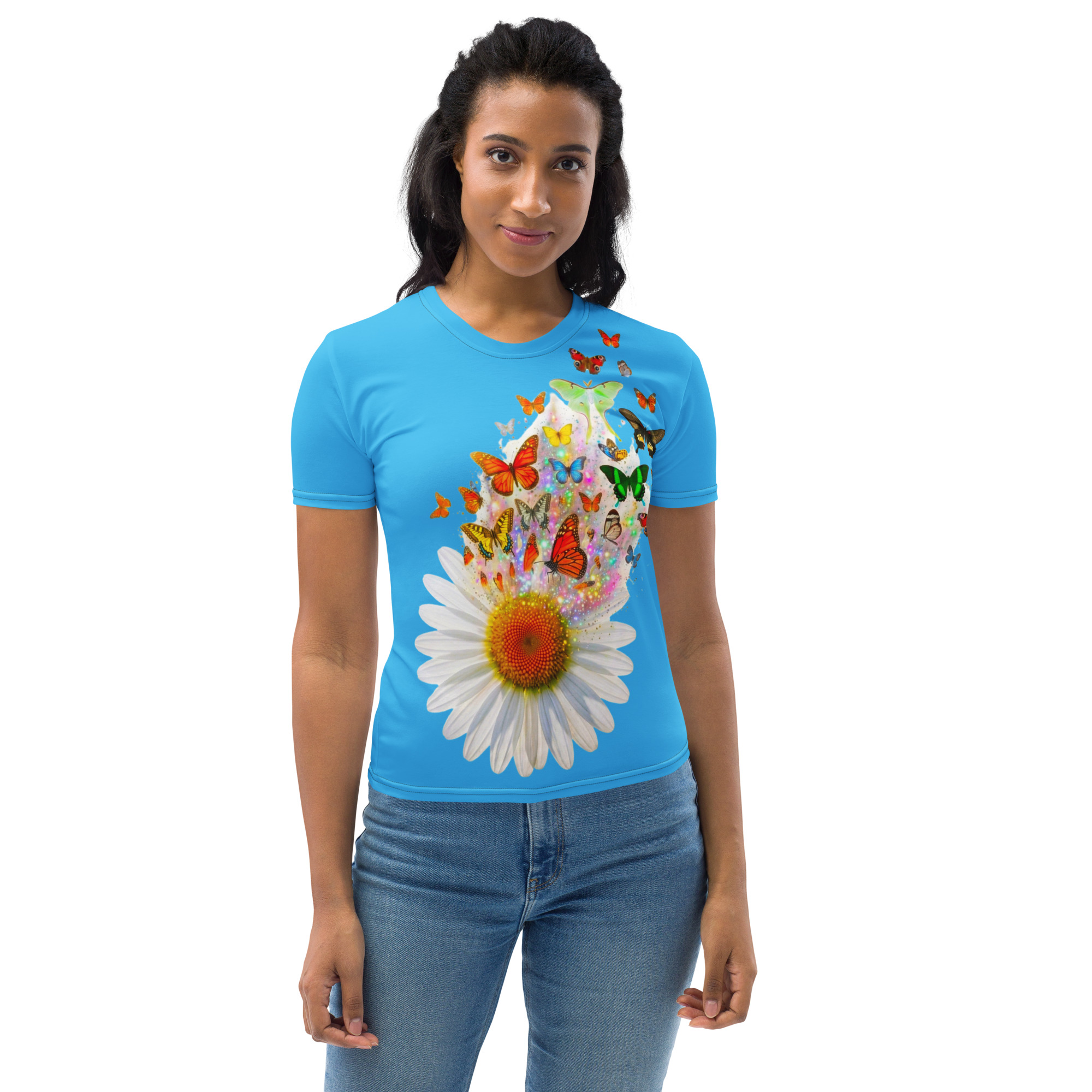 Blue Butterfly Daisy Women's Graphic T-Shirt Withlacoochee River Outdoors - Image 7