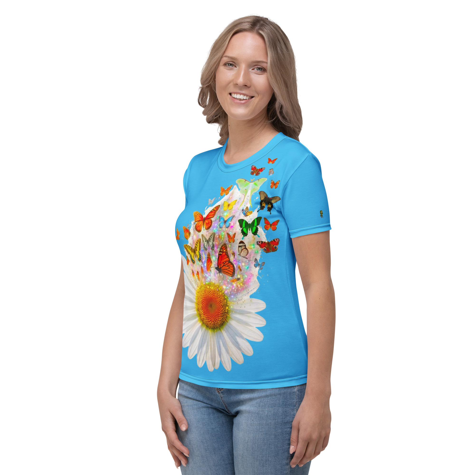 Blue Butterfly Daisy Women's Graphic T-Shirt Withlacoochee River Outdoors - Image 5