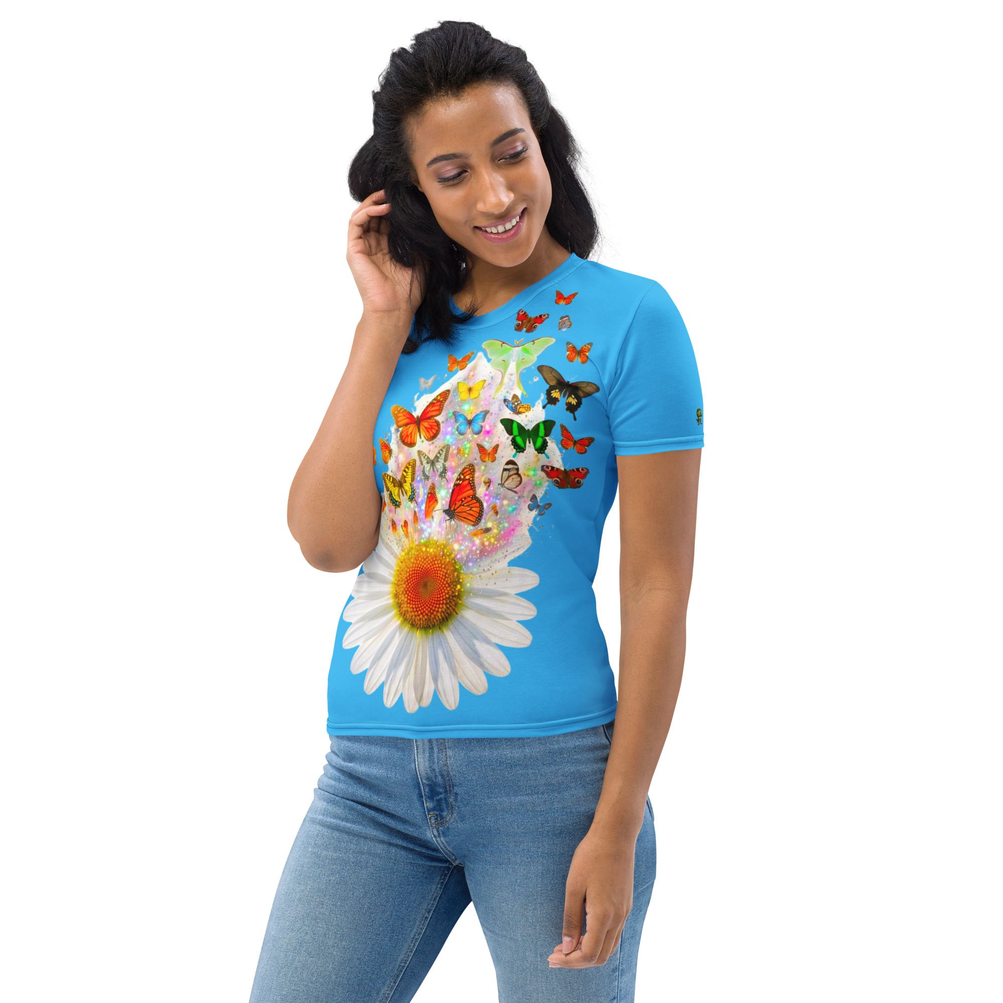 Blue Butterfly Daisy Women's Graphic T-Shirt Withlacoochee River Outdoors - Image 10