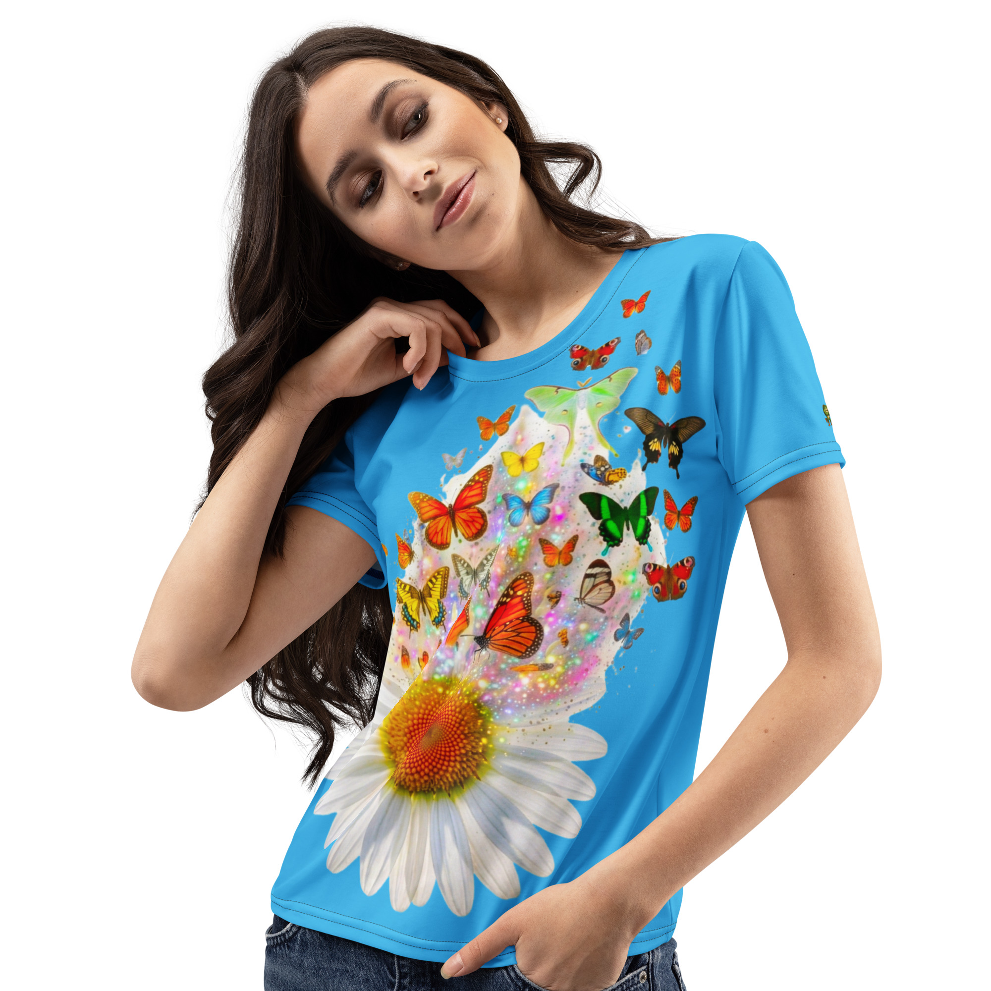 Blue Butterfly Daisy Women's Graphic T-Shirt Withlacoochee River Outdoors - Image 12
