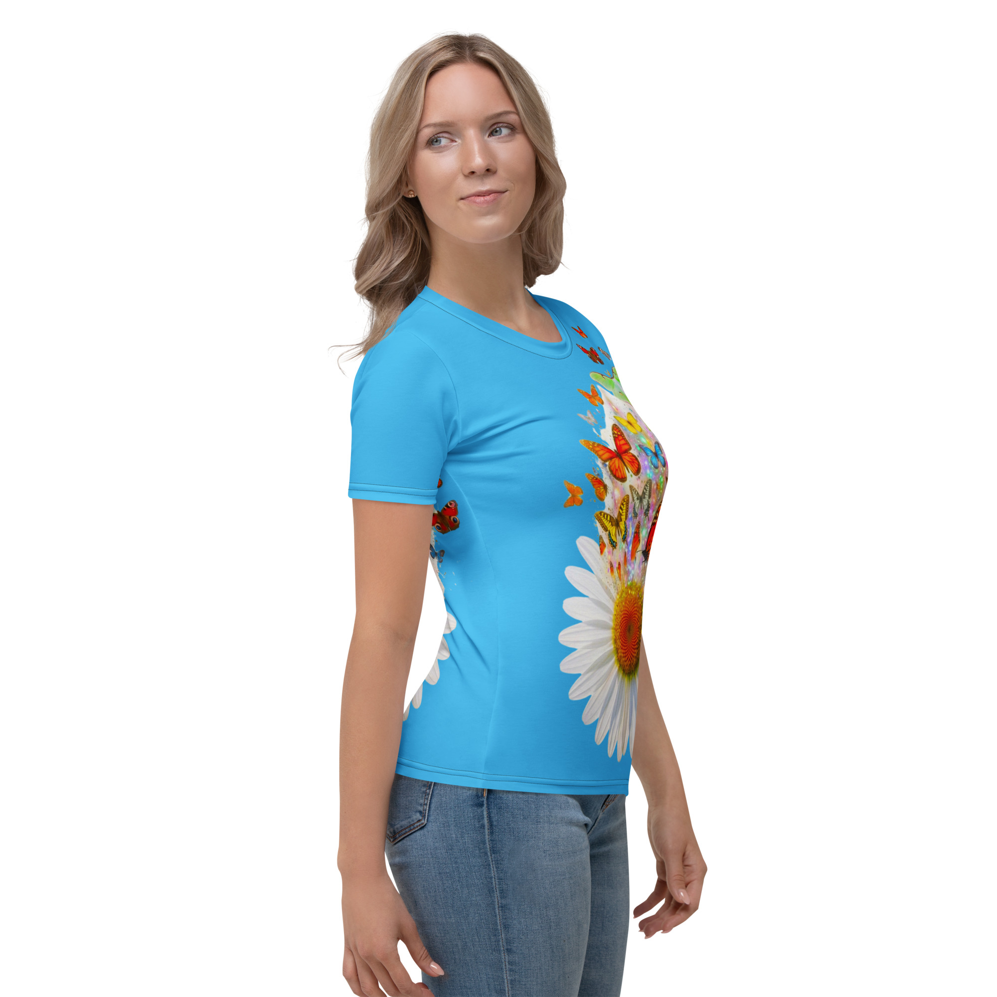 Blue Butterfly Daisy Women's Graphic T-Shirt Withlacoochee River Outdoors - Image 6