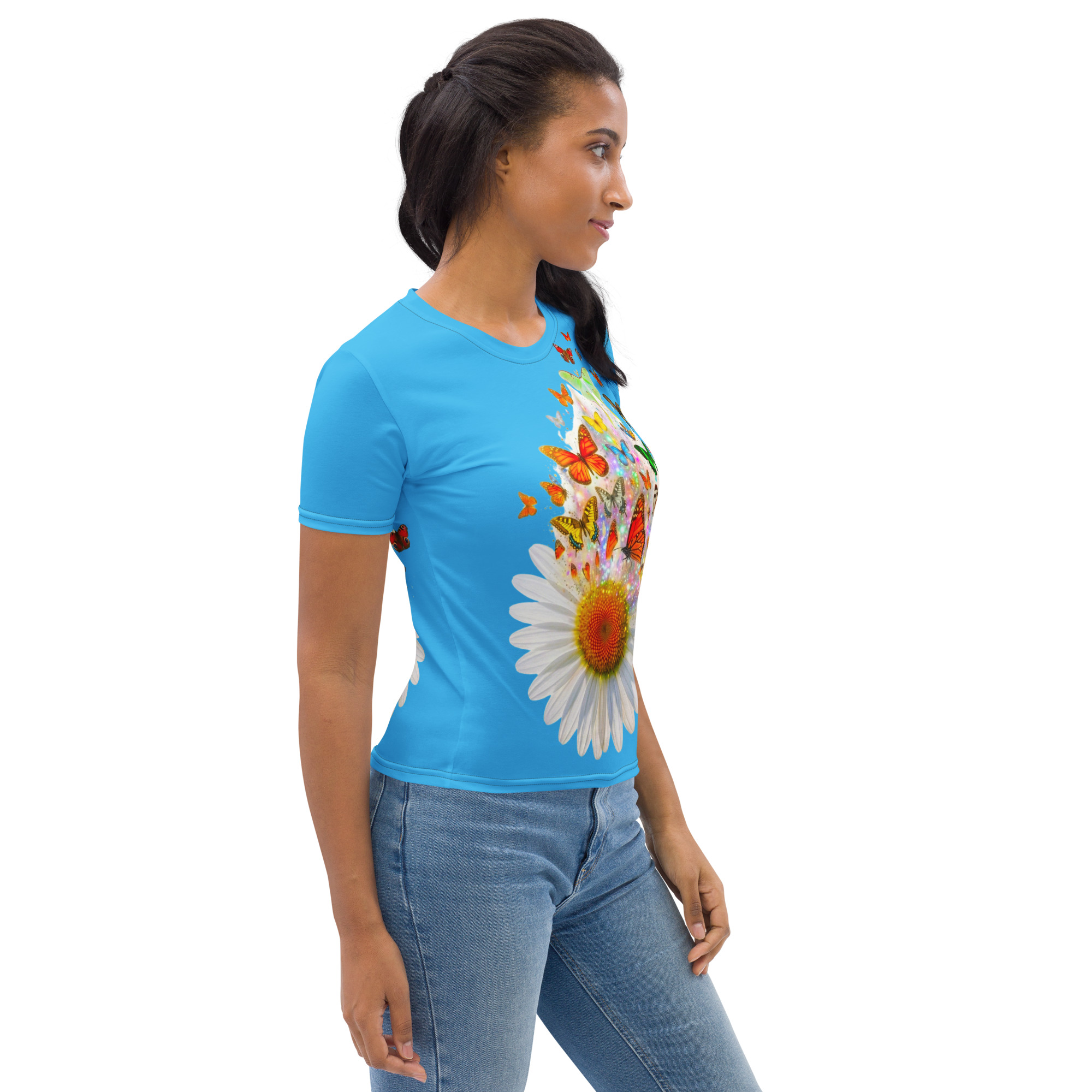 Blue Butterfly Daisy Women's Graphic T-Shirt Withlacoochee River Outdoors - Image 9