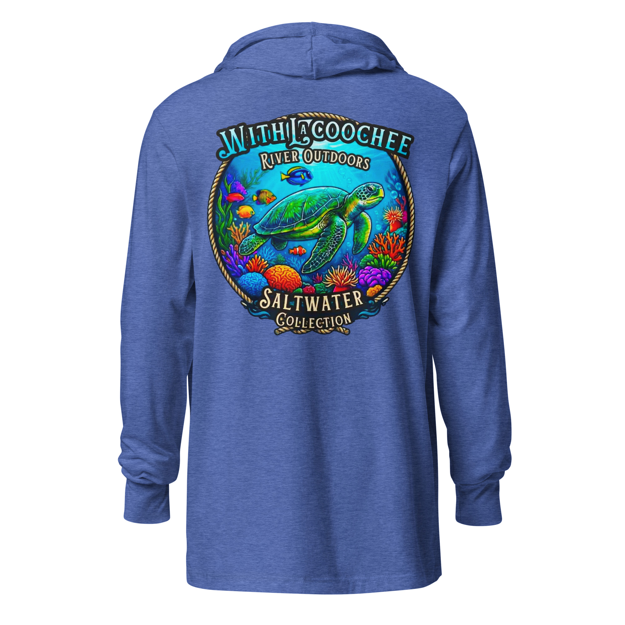 WRO Saltwater Collection sea turtle hooded long-sleeve tee by Withlacoochee River Outdoors